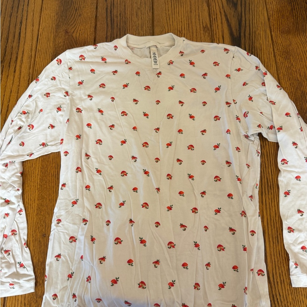 SKIMS White Pajama Top with Red Floral Design